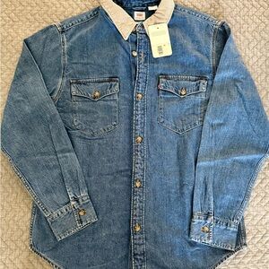 Levi's Blue Denim Button-Down Shirt with Cream Collar